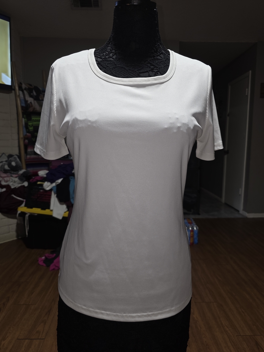 Women's White Short Sleeve Ribbed Tee